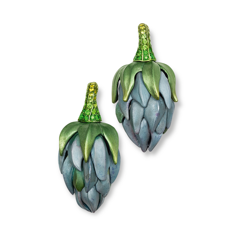 Rhododendron bud as earrings made of aluminium