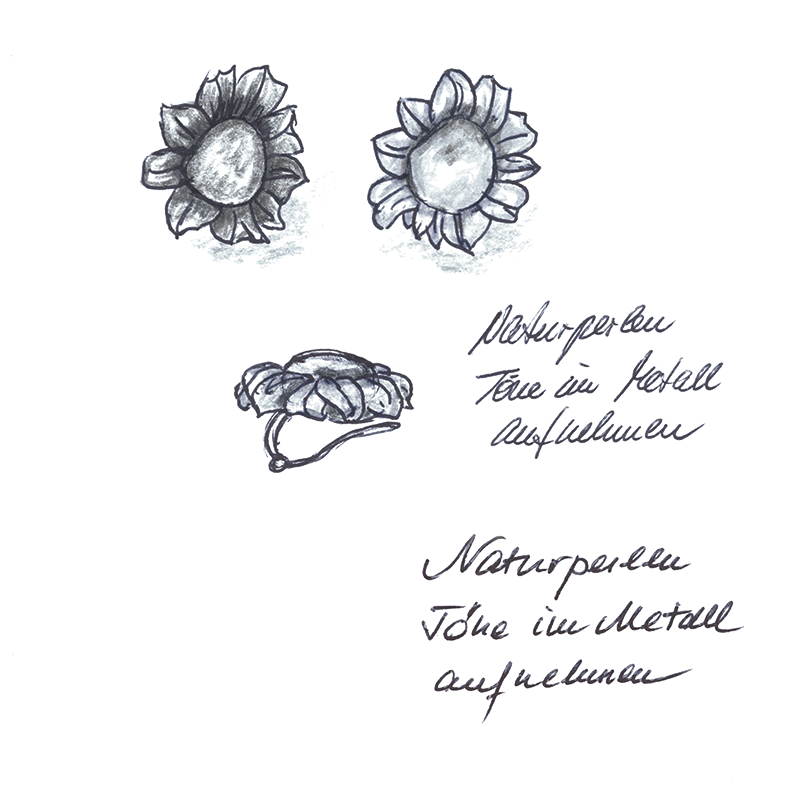 Earrings with natural pearls as a drawing