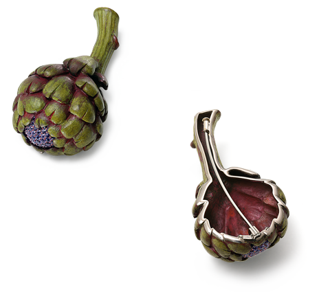 Artichoke brooch from both sides