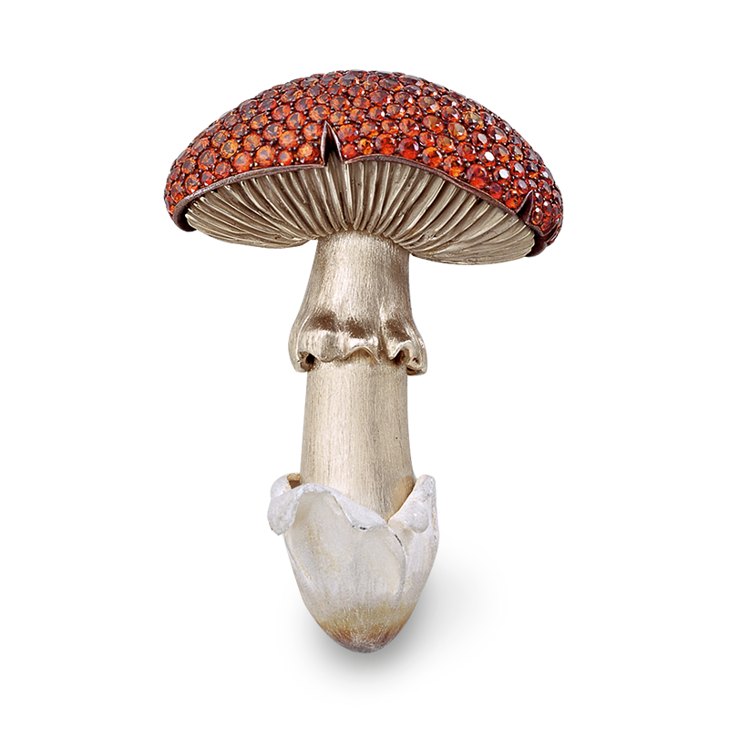 mushroom brooch with sapphires